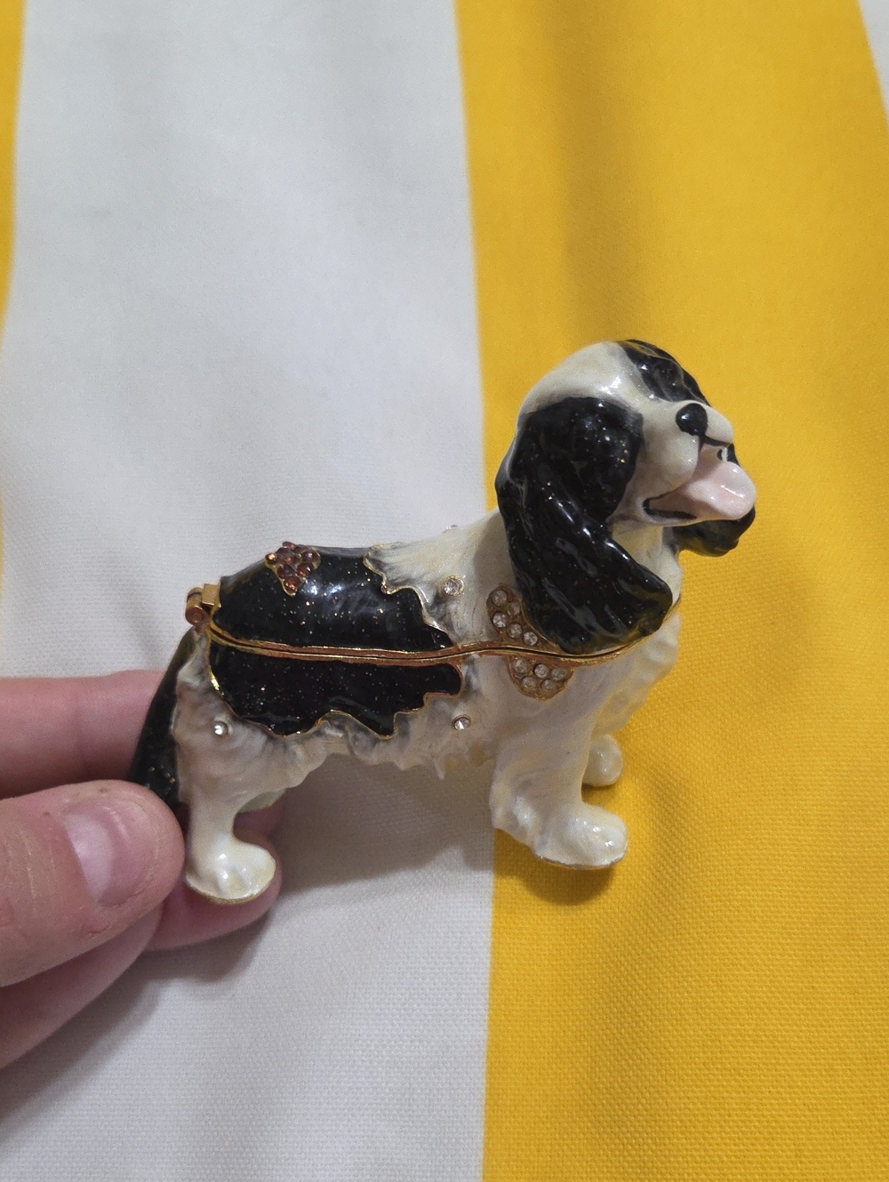 Welforth Springer Spaniel Dog Jeweled Rhinestone Enamel Trinket Box 3โ